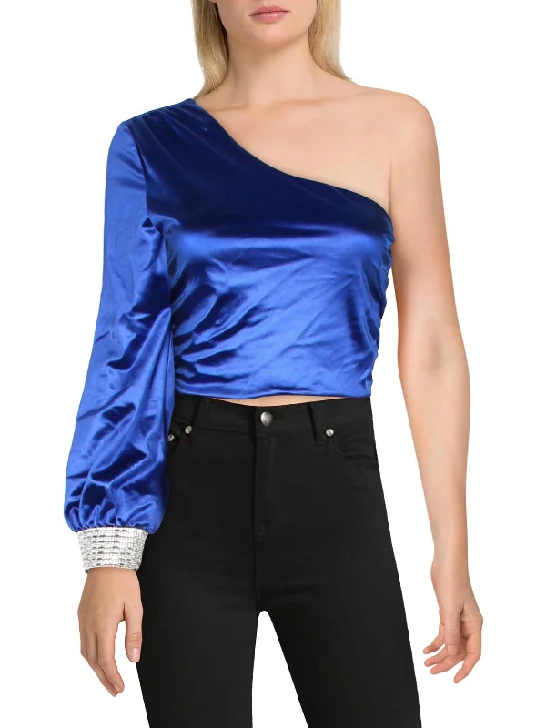 Juniors Womens Satin Embellished Cropped