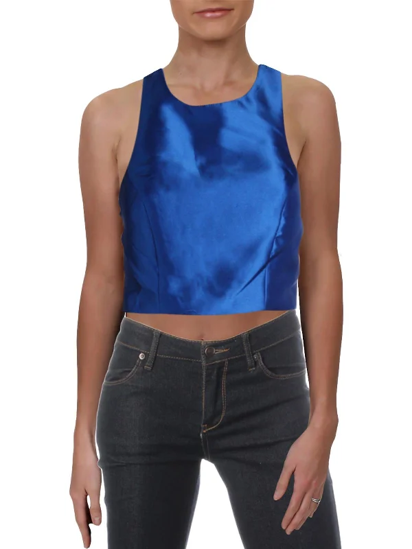 Juniors Womens Satin Sleeveless Crop Top