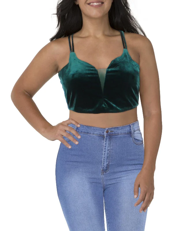 Juniors Womens Velvet V-Neck Cropped