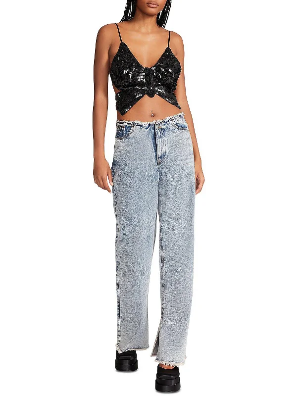 Kia Womens Sequined Strappy Cropped