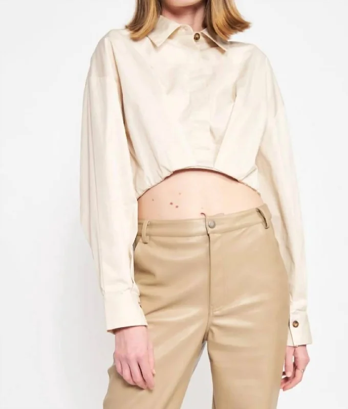 Lessie Cropped Button Down Top In Cream