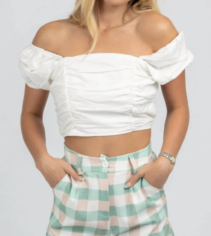 Linen Puff Sleeve Open-Back Crop In White