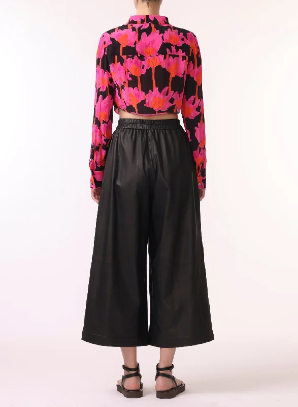 Ls Draped Front Cropped Blouse