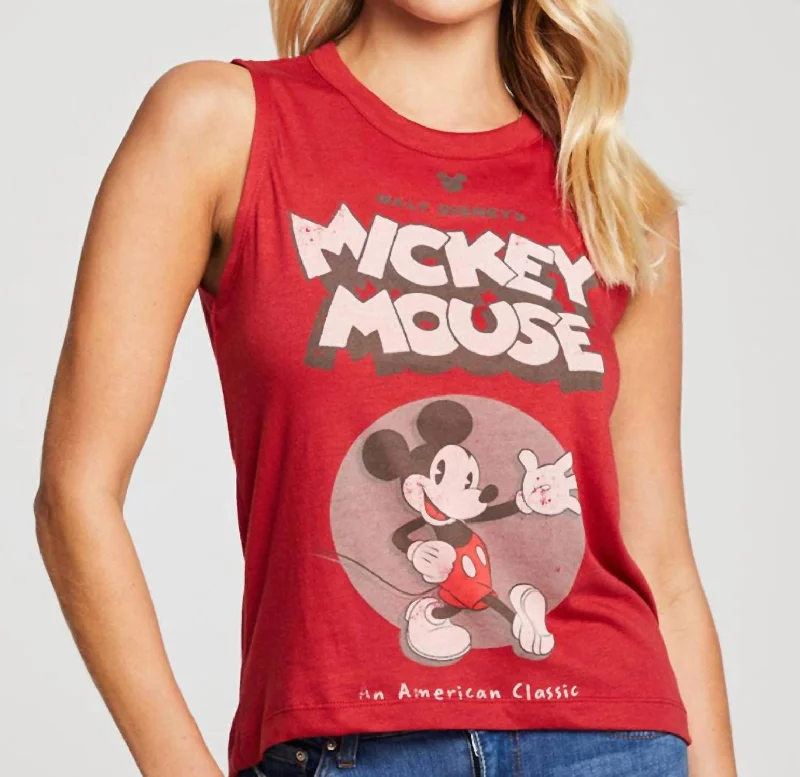 Mickey Mouse American Classic Cropped Hi/lo Top In Red