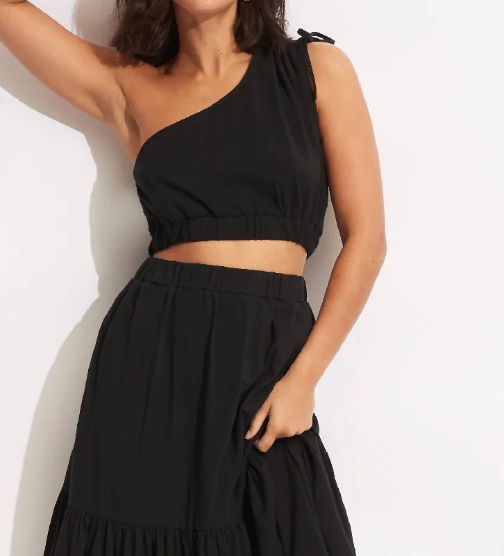 One Shoulder Crop Top In Knit  Black