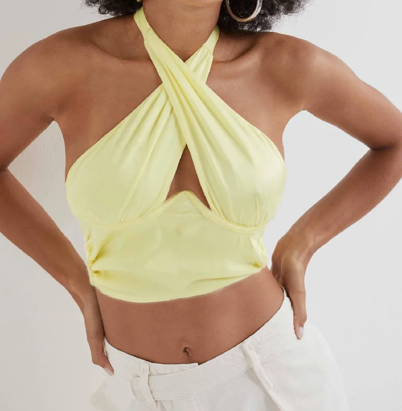 Rana Cropped Cross Front Open-Back Top In Yellow