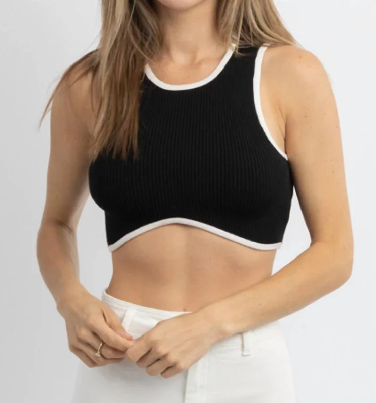 Rena Ribbed Crop In Black + Ivory