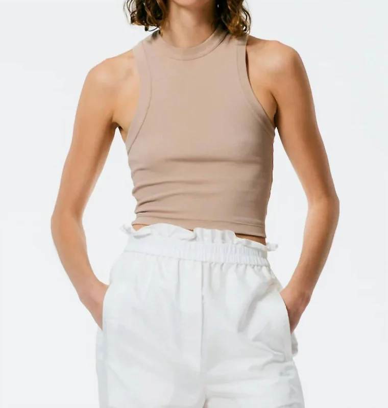 Ribbed Cropped Tank In Sand