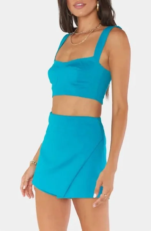 Sally Crop Top In Teal Suiting