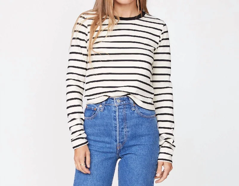 Stripe Cropped Long Sleeve In Natural/ Black