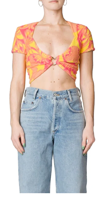 Terry Jacquard Crop Top In Pink Lemonade