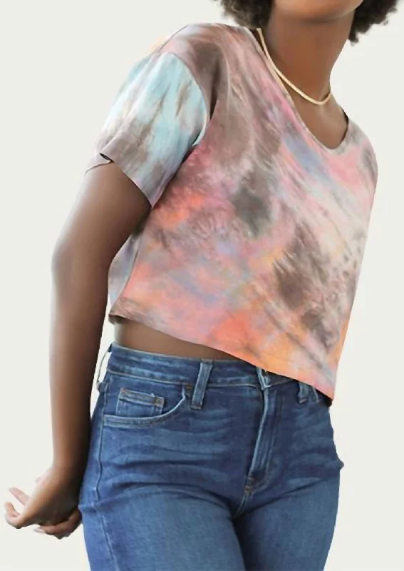 Tie-Dyed Silk Charmeuse Crop Top In Aura