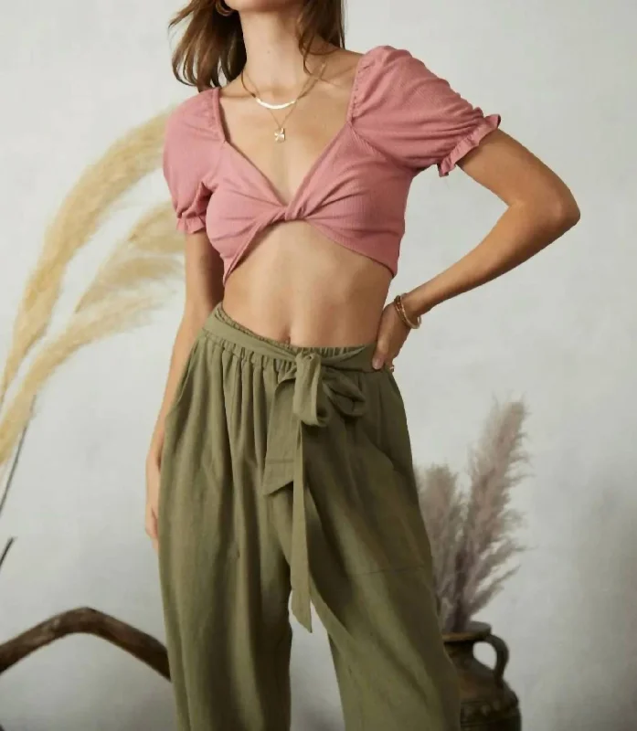 Tina Twist Front Crop Top In Mauve