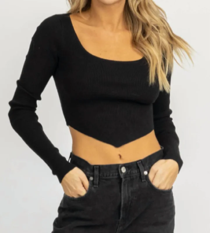 Triangle Long Sleeve Crop Top In Black