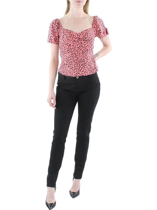 Womens Animal Print Square Neck Cropped