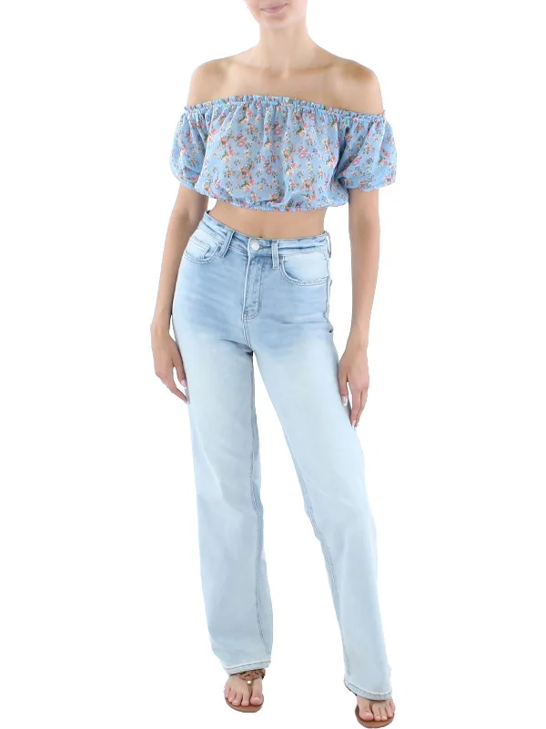 Womens Floral Print Peasant Cropped