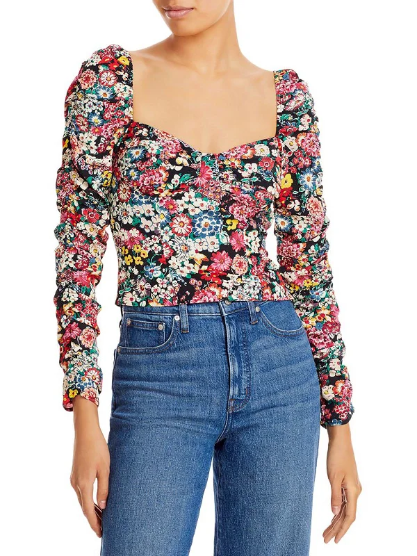 Womens Floral Smocked Cropped