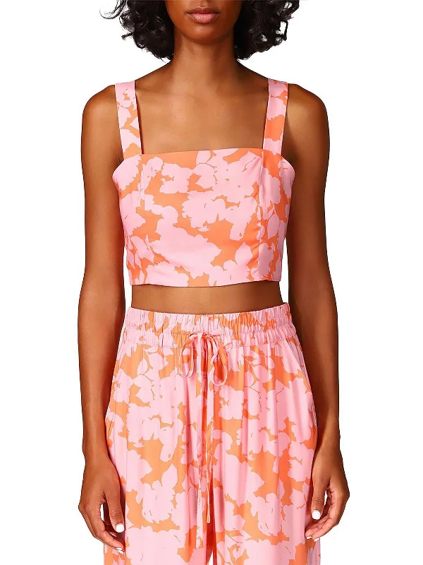 Womens Floral Square-Neck Cropped