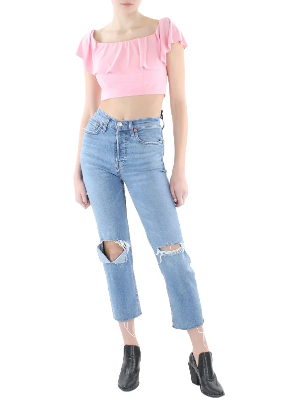 Womens Knit Ruffled Cropped