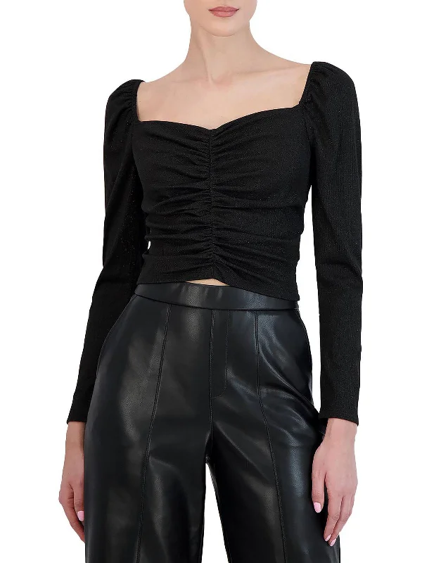 Womens Metallic Sweetheart Neck Cropped