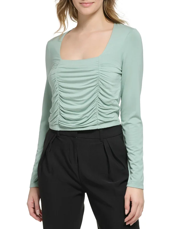 Womens Ruched Front Knit Cropped