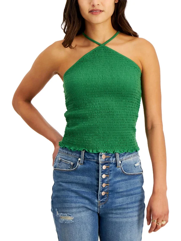 Womens Smocked Halter Cropped