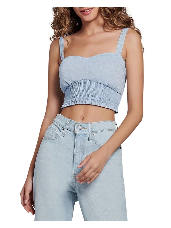 Womens Smocked Linen Cropped