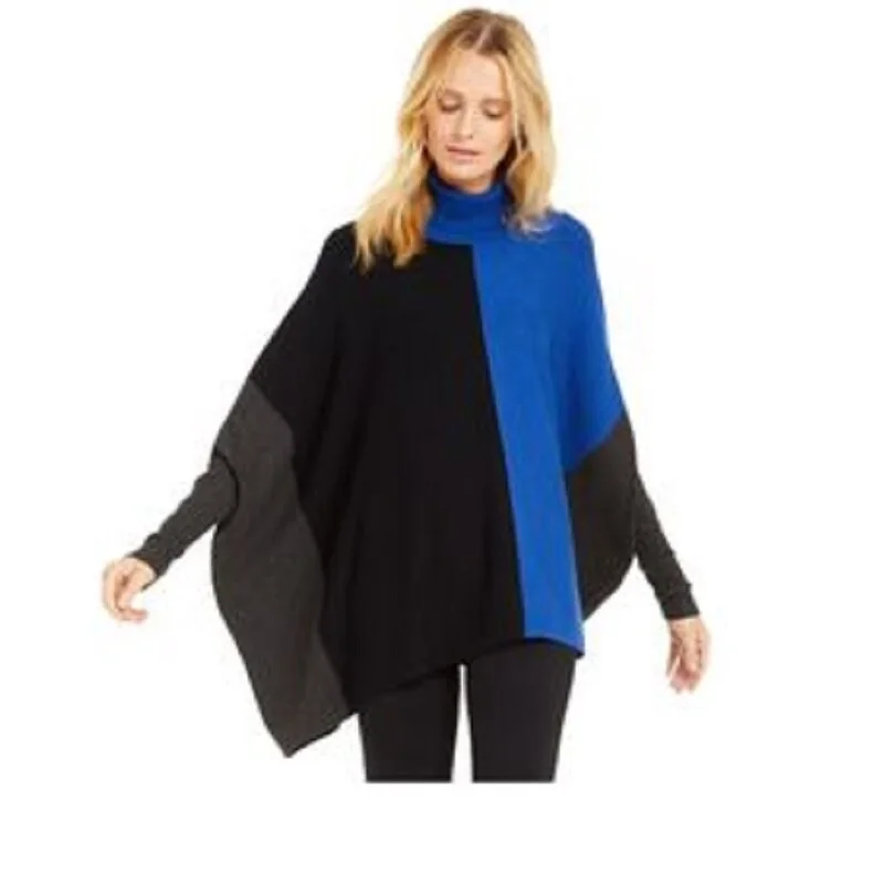 Alfani Women's Turtleneck Colorblock Poncho Sweater Blue Size Medium