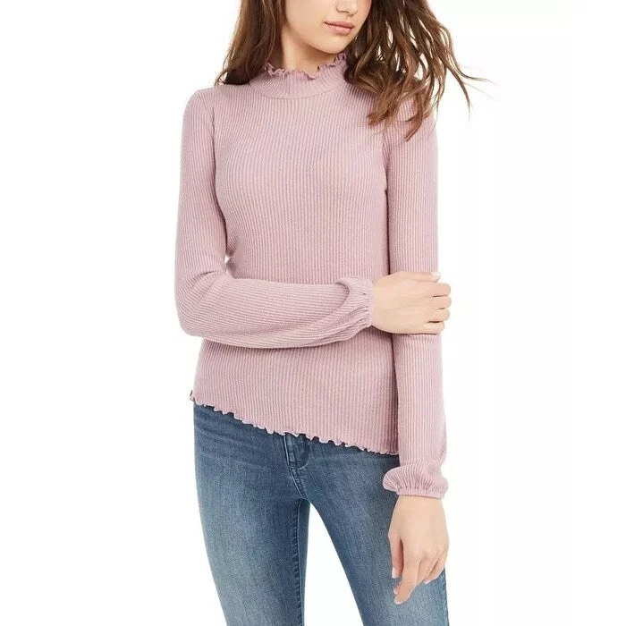 American Rag Juniors' Lettuce-Edged Mock Turtleneck Top Purple Size Small