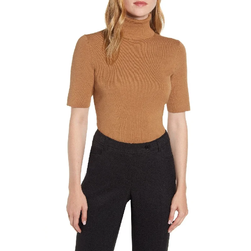 Anne Klein Women's Short Sleeve Turtleneck Sweater Brown Size Extra Large