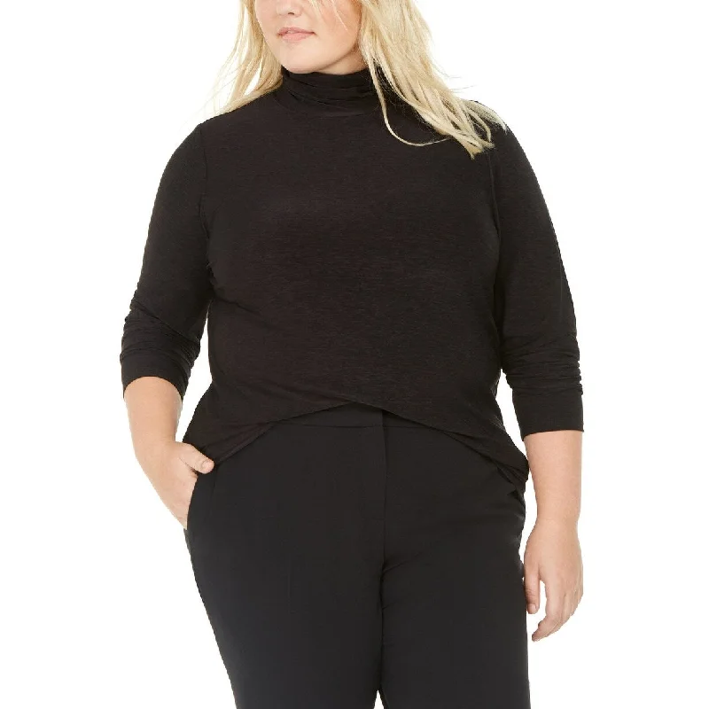 Bar III Women's Trendy Plus Size Space-Dye Turtleneck Top Black Size 1X