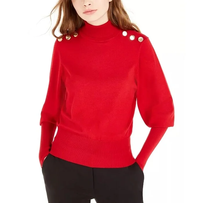 BCX Juniors' Buttoned Turtleneck Sweater Red Size Medium