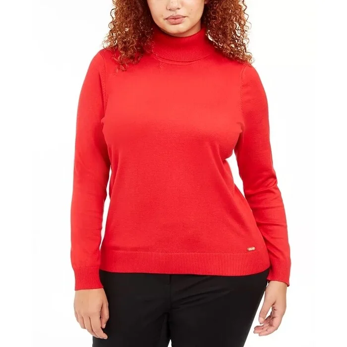 Calvin Klein Women's Plus Size Turtleneck Sweater Red Size 3X