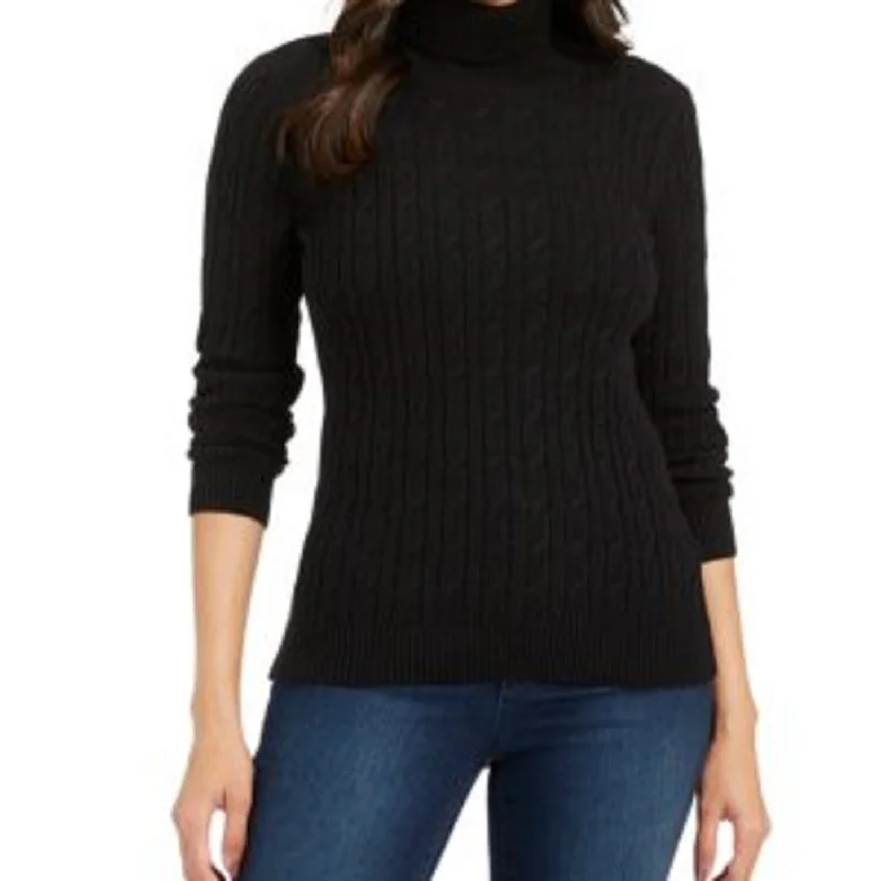 Charter Club Women's Cable-Knit Turtleneck Sweater Black Size 44