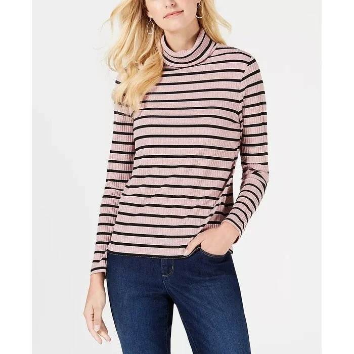 Charter Club Women's Ribbed Striped Turtleneck Lt/Paspink Size X-Large