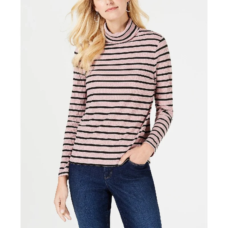 Charter Club Women's Ribbed Striped Turtleneck Lt/Paspink Size XX-Large