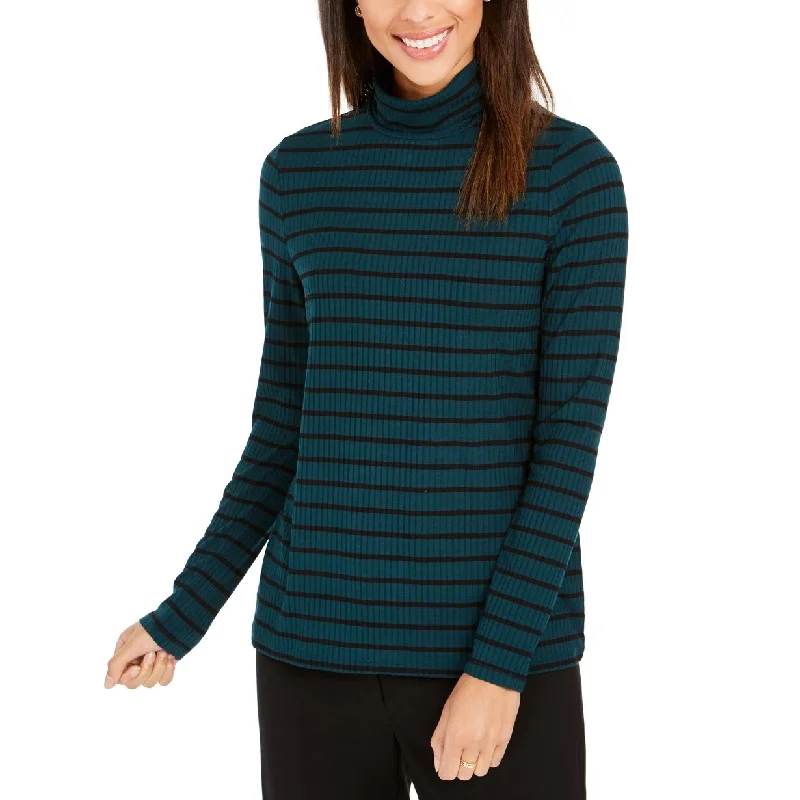 Charter Club Women's Striped Turtleneck Top Dark Green Size XX-Large