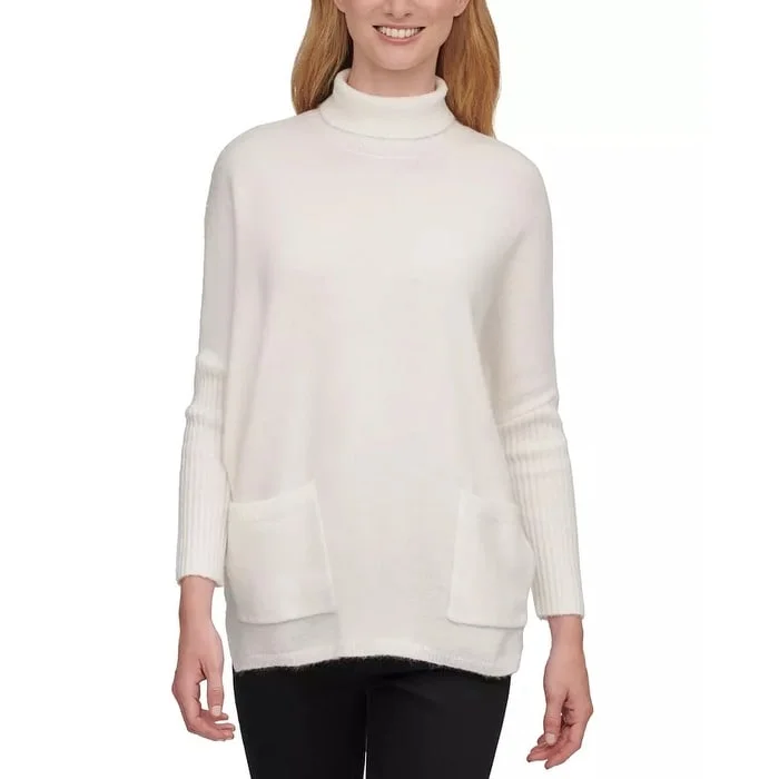 DKNY Women's Patch-Pocket Turtleneck Sweater White Size Large