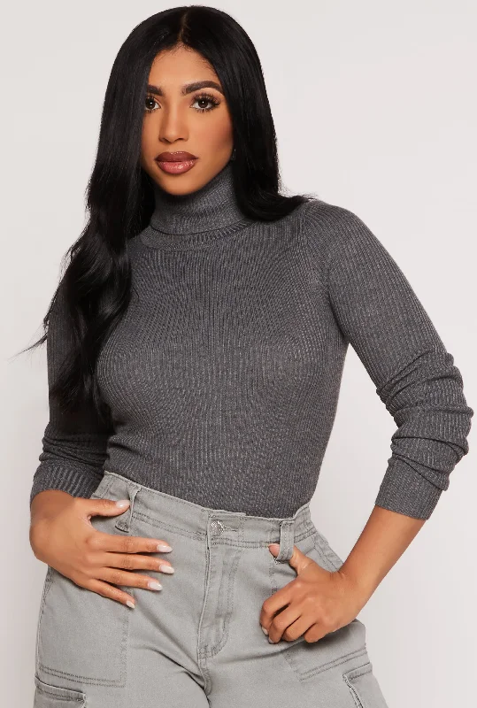 Ribbed Knit Long Sleeve Turtleneck Top