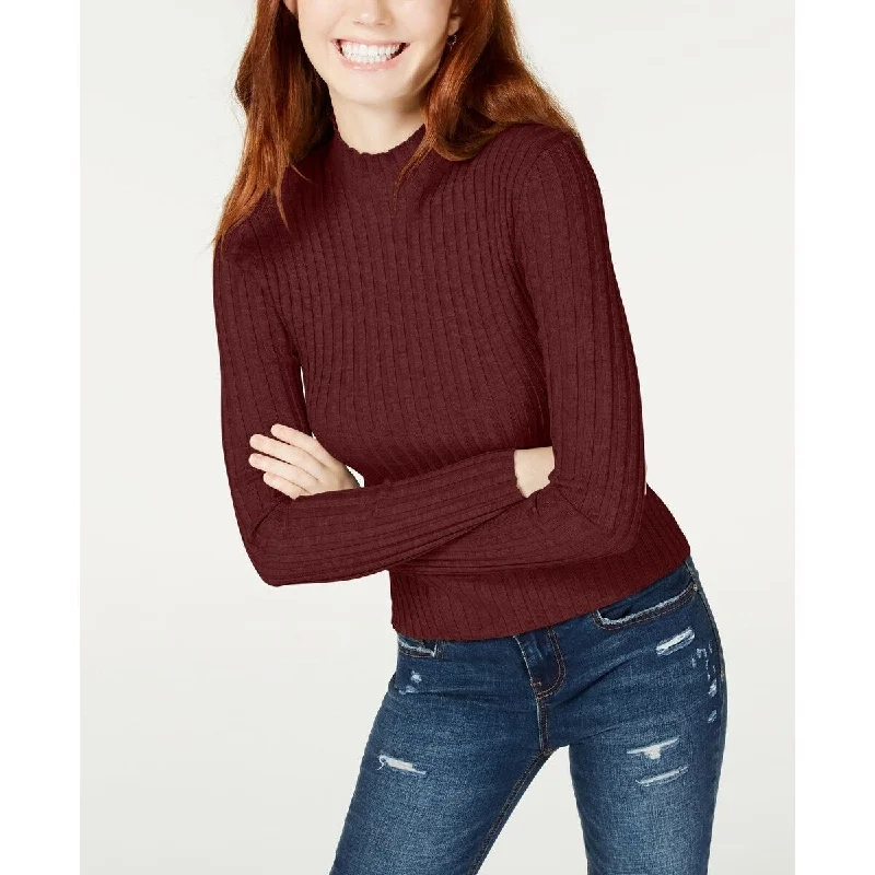 Hooked Up By IOT Juniors' Rib-Knit Mock-Turtleneck Sweater Dark Red Size Extra Large