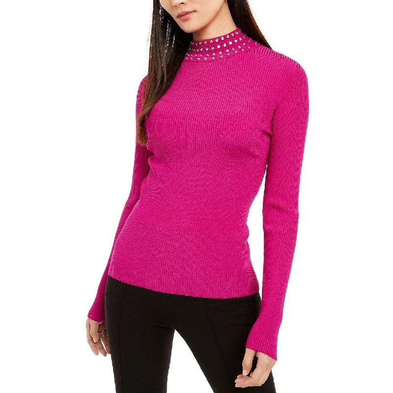 INC International Concepts Women's Embellished Ribbed-Knit Turtleneck Dark Pink Size Extra Large