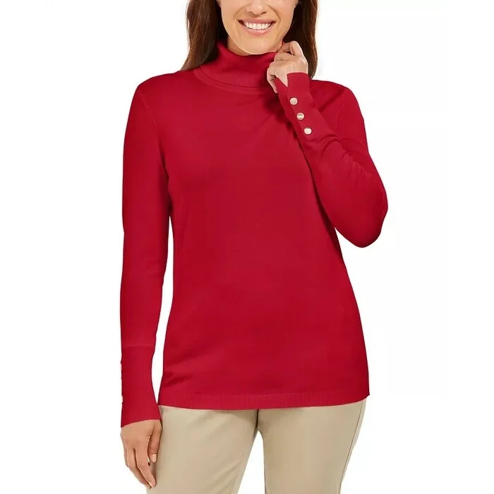 JM Women's Collection Pullover Turtleneck Sweater Red Size M - Medium