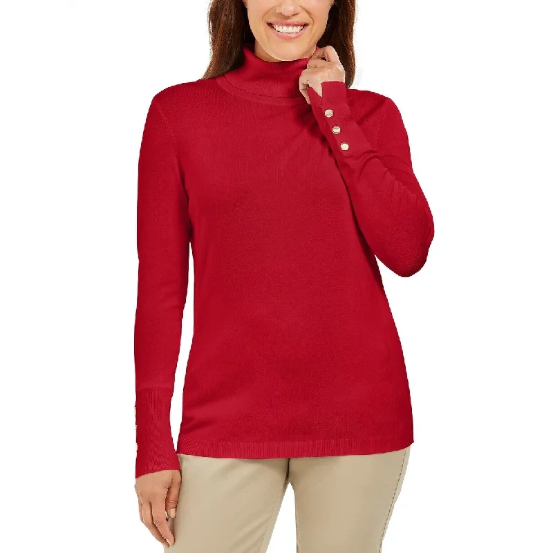 JM Women's Collection Stud-Sleeve Pullover Turtleneck Sweater Red Size Extra Large - X-Large