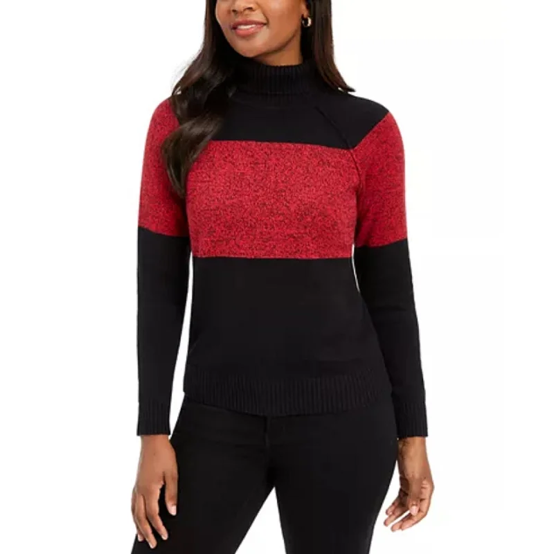 Karen Scott Women's Colorblocked Cotton Turtleneck Sweater Red Size Medium