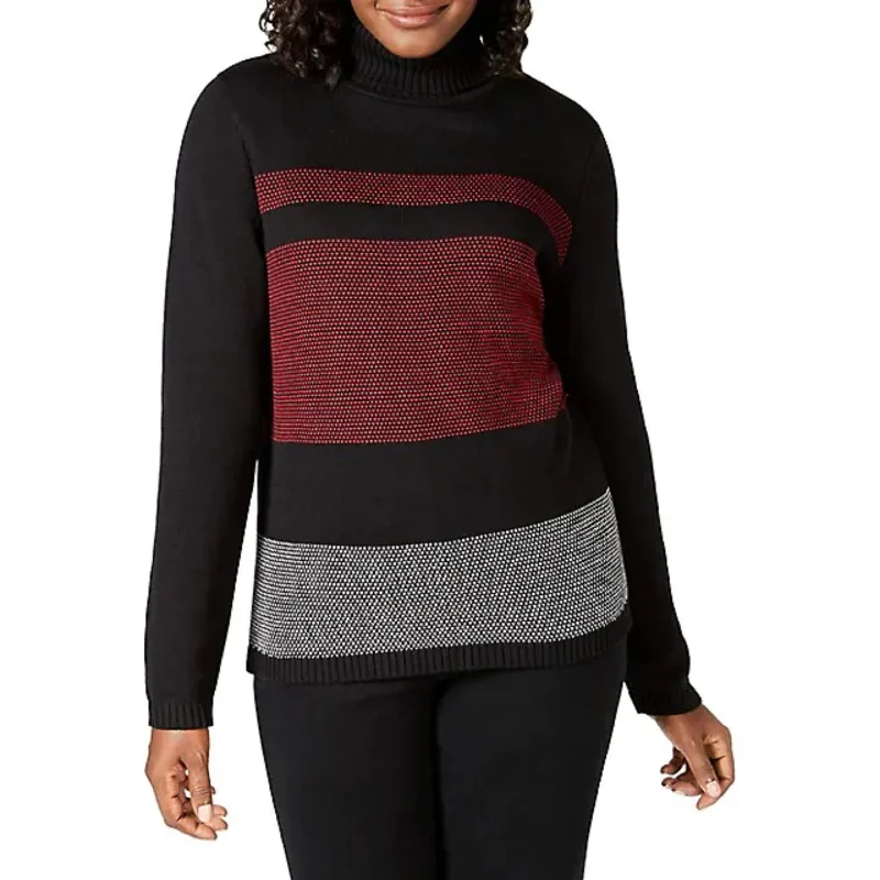 Karen Scott Women's Colorblocked Cotton Turtleneck Sweater Red Size S - Small