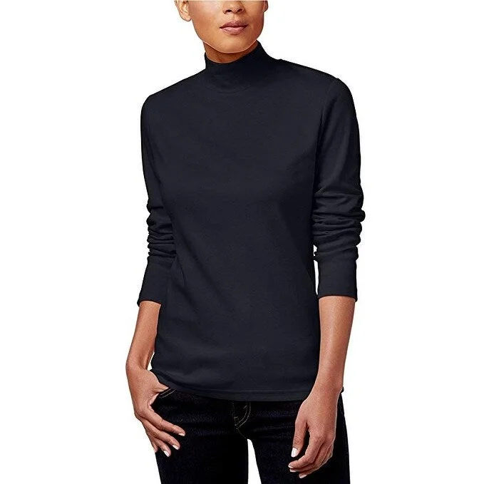 Karen Scott Women's Cotton Ribbed Turtleneck Top Black Size XX Large - XX-Large