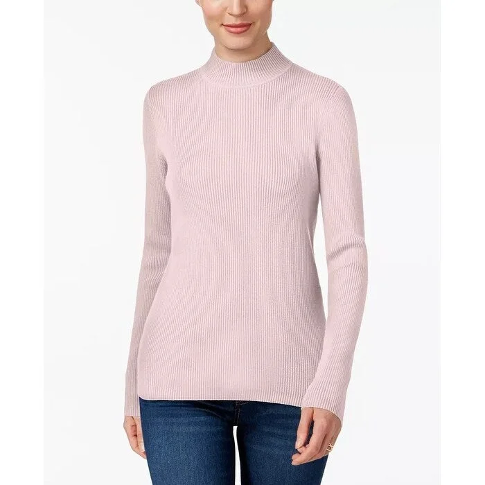 Karen Scott Women's Cotton Ribbed Turtleneck Top Pink Size Large