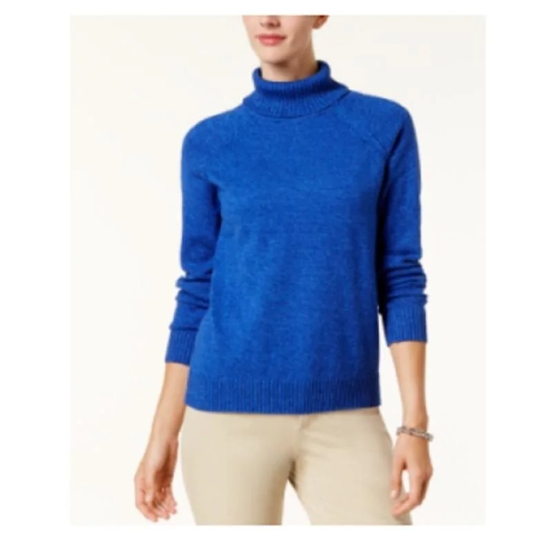 Karen Scott Women's Marled Cotton Turtleneck Sweater Blue Size Large