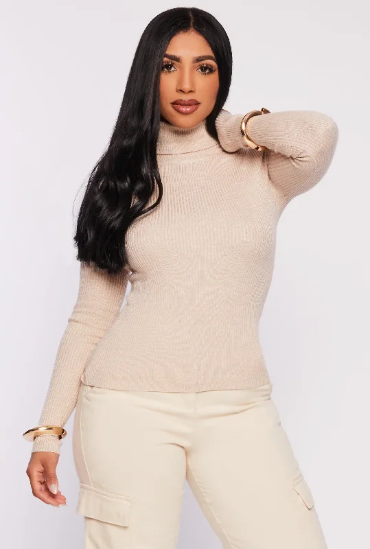 Ribbed Knit Long Sleeve Turtleneck Top