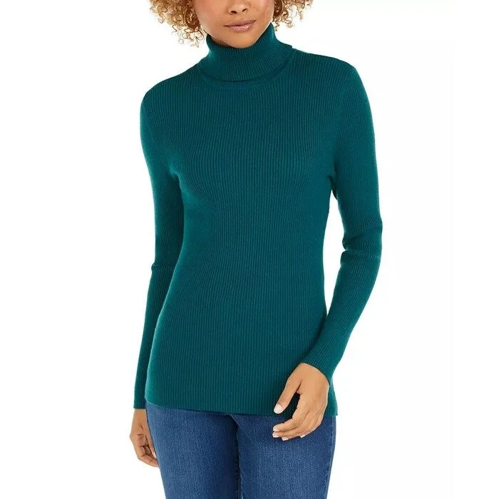 Style & Co Women's Ribbed Turtleneck Sweater Dark Green Size XX-Large